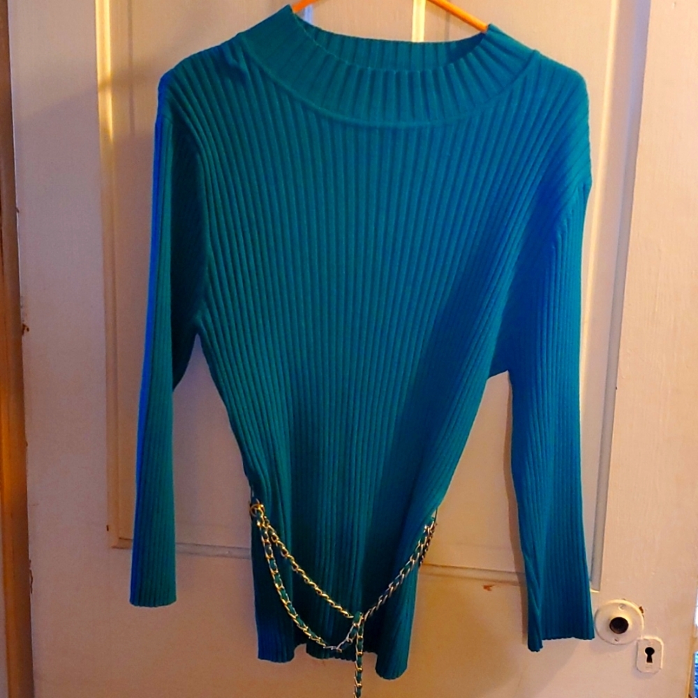 Turquoise sweater with belt